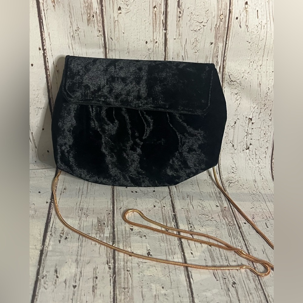 Vintage Estee & Lilly Women Velvet Black & Rose Gold Chain Bag Purse Evening
